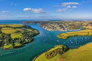 Farm Gallery: Aerial view of Salcombe on the Kingsbridge Estuary, Devon, England, United Kingdom