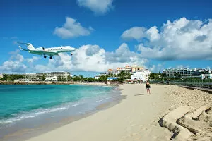 Arrival Collection: Airplane flying in the Princess Juliana International Airport of Maho Bay, Sint Maarten