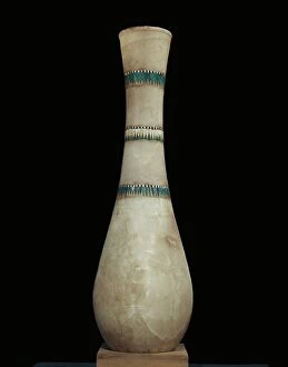 Tutankhamun Collection: Alabaster vase inlaid with floral garlands, from the tomb of the pharaoh Tutankhamun