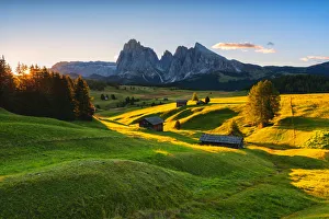 The Alpe di Siusi plateau in autumn, Gardena Valley, Bolzano Province, Trentino-Alto The Alpe di Siusi plateau in autumn, Gardena Valley, Bolzano Province, Trentino-Alto