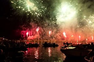 Images Dated 16th July 2011: The amazing fireworks display during the night of Redentore celebration in the basin of St