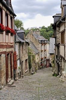 Ancient cobbled street and houses, Rue du Petit Fort, Dinan, Cotes-d'Armor Ancient cobbled street and houses, Rue du Petit Fort, Dinan, Cotes-d'Armor