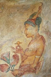 Sri Lankan Gallery: Ancient fresco, Sigiriya, UNESCO World Heritage Site, North Central Province, Sri Lanka, Asia