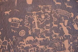 Ancient Indian rock art, petroglyphs, Newspaper Rock, near The Needles section of Canyonlands National Park, Utah