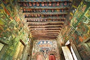 Debre Birhan Gallery: Ancient wall paintings in the interior of the Debre Birhan Selassie Church, Gondar, Ethiopia, Africa
