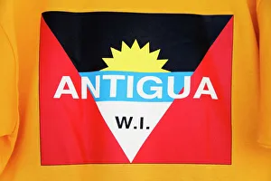 Antigua and Barbuda national flag on a teeshirt, St Antigua and Barbuda national flag on a teeshirt, St