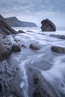 Atmospheric morning on the rocky coastline of North Devon, England, United Kingdom Atmospheric morning on the rocky coastline of North Devon, England, United Kingdom