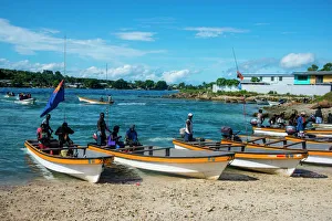Banana boats transporting locals from Buka to Bougainville, Papua New Guinea, Pacific