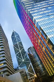 Images Dated 21st July 2011: Bank of China building and Hong Kong skyline at dusk, Central business and financial district