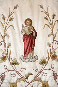 Banner depicting Jesus in Notre-Dame de Fresneau church, Marsanne, Drome, France, Europe Banner depicting Jesus in Notre-Dame de Fresneau church, Marsanne, Drome, France, Europe