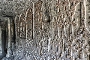 Bas-relief in interior of 4th century Geghard Monastery, UNESCO World Heritage Site Bas-relief in interior of 4th century Geghard Monastery, UNESCO World Heritage Site