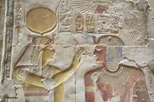 North African Gallery: Bas-relief of Pharaoh Seti I on right with the Goddess Hathor on left, Temple of Seti I