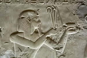 North African Gallery: Bas-relief of Pharaoh Seti I, Temple of Seti I, Abydos, Egypt, North Africa, Africa