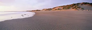 Beach at Alnmouth in dawn light with ripples and sand dunes, near Alnwick Beach at Alnmouth in dawn light with ripples and sand dunes, near Alnwick