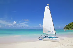 Beach and hobie cat, Long Bay, Antigua, Leeward Islands, West Indies, Caribbean, Central America Beach and hobie cat, Long Bay, Antigua, Leeward Islands, West Indies, Caribbean, Central America
