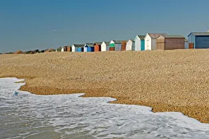Beach huts locked up for winter, Hayling Island, Hampshire, England, United Kingdom Beach huts locked up for winter, Hayling Island, Hampshire, England, United Kingdom