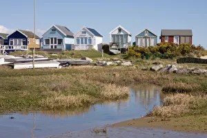 Huts Gallery: Beach huts on Mudeford Spit or Sandbank, Christchurch Harbour, Dorset, England
