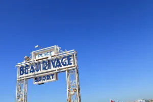 Beau Rivage beach sign, Nice, Alpes Maritimes, Provence, Cote d'Azur, French Riviera, France, Europe Beau Rivage beach sign, Nice, Alpes Maritimes, Provence, Cote d'Azur, French Riviera, France, Europe
