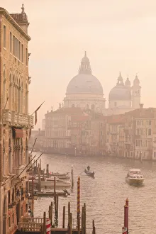 Beautiful Grand Canal, winter fog, morning golden light, Santa Maria della Salute, Venice Beautiful Grand Canal, winter fog, morning golden light, Santa Maria della Salute, Venice