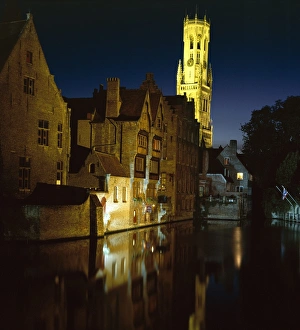 The Belfry of Belfort-Hallen illuminated at night, Bruges (Brugge) The Belfry of Belfort-Hallen illuminated at night, Bruges (Brugge)