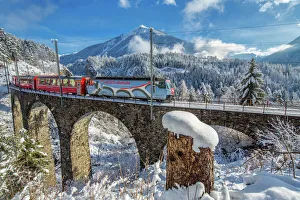 Bernina Express passes through the snowy woods around Filisur Bernina Express passes through the snowy woods around Filisur