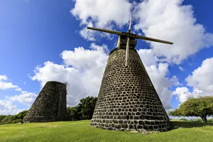 Bettys Hope, historic early sugar plantation, 1651, restored windmill towers, Antigua Bettys Hope, historic early sugar plantation, 1651, restored windmill towers, Antigua
