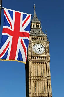 Big Ben Gallery: Big Ben with Union flag, Westminster, UNESCO World Heritage Site, London