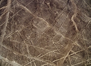 The Bird Geoglyph, aerial view, Nazca, UNESCO World Heritage Site, Ica Region, Peru The Bird Geoglyph, aerial view, Nazca, UNESCO World Heritage Site, Ica Region, Peru
