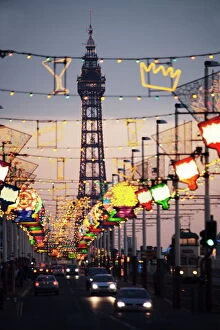 Traffic Gallery: Blackpool tower and Illuminations, Blackpool, Lancashire, England, United Kingdom, Europe