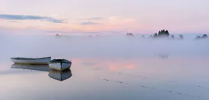 Two boats at Loch Rusky, Highlands, Scotland, United Kingdom, Europe Two boats at Loch Rusky, Highlands, Scotland, United Kingdom, Europe