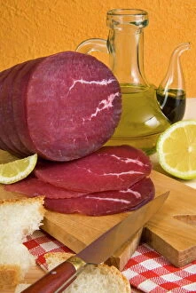 Bread Gallery: Bresaola, air-dried salted beef, Valtellina, Val Telline, Lombardy, Italy, Europe