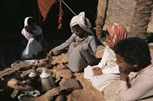 Small Group Of People Collection: Brewing coffee outside a Bedouin tent, Sinai, Egypt, North Africa, Africa