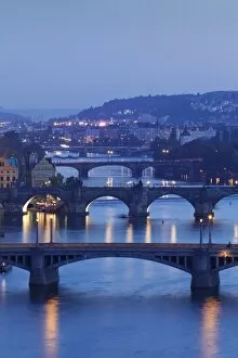 Images Dated 3rd October 2013: Bridges over the Vltava River including Charles Bridge, UNESCO World Heritage Site, Prague