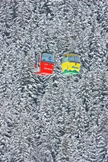 Brightly coloured Grindelwald Grund Gondola ski lift, Grindelwald, Jungfrau region Brightly coloured Grindelwald Grund Gondola ski lift, Grindelwald, Jungfrau region
