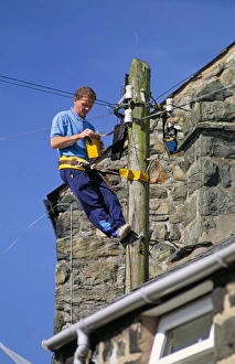 BT engineer testing lines, United Kingdom, Europe BT engineer testing lines, United Kingdom, Europe