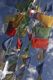 Images Dated 10th November 2002: Budhhist prayer flags fluttering in the wind, Darjeeling, West Bengal, India, Asia