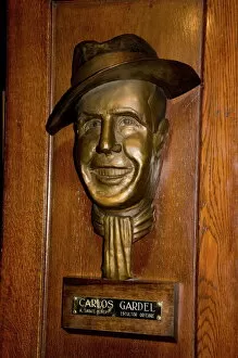 Buenos Aires Collection: Bust of Carlos Gardel famous for tango, Cafe Tortoni, a famous tango cafe restaurant