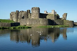 UK Landmarks Prints: Caerphilly Castle, Caerphilly, Glamorgan, Wales, United Kingdom, Europe