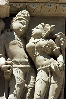 Detail of carving of a couple on the Parsvanatha Temple Detail of carving of a couple on the Parsvanatha Temple