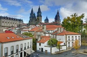 Stereotypically Spanish Gallery: Cathedral spires in Old Town, Santiago de Compostela, UNESCO World Heritage Site, Galicia, Spain