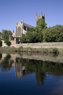 Cathedral west side and River Severn, Worcester, Worcestershire, England, United Kingdom Cathedral west side and River Severn, Worcester, Worcestershire, England, United Kingdom