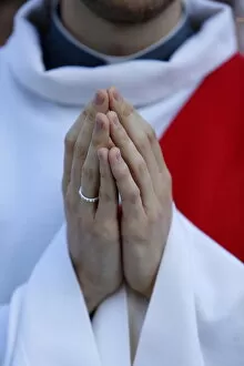 Images Dated 30th June 2012: Catholic priests hands, Paris, France, Europe