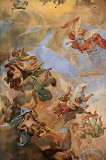 Images Dated 4th April 2007: Ceiling fresco in St. Ambrose and St. Charles Basilica, Rome, Lazio, Italy, Europe