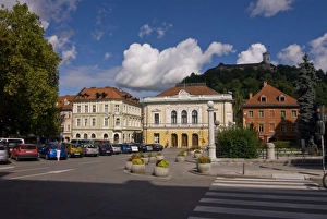 Prints of Center of Lublijana with the castle in the background, Slovenia, Europe Slovenia Prints: Ljubljana City Print, Slovenia