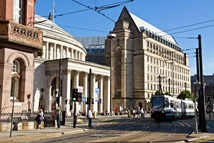 Central Library Gallery: Central Library and tram, Manchester, England, United Kingdom, Europe