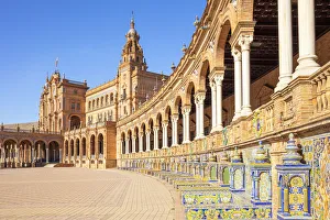 Ceramic tiles in the alcoves and arches of the Plaza de Espana, Maria Luisa Park, Seville Ceramic tiles in the alcoves and arches of the Plaza de Espana, Maria Luisa Park, Seville