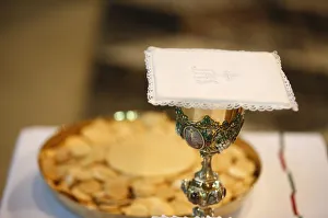 Chalice and host wafers, Reims, Marne, France, Europe Chalice and host wafers, Reims, Marne, France, Europe