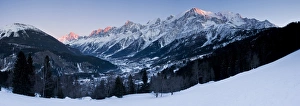 Chamonix Valley, Mont Blanc and the Mont Blanc Massif range of mountains Chamonix Valley, Mont Blanc and the Mont Blanc Massif range of mountains