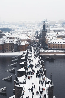 Charles Bridge over the Vltava River in winter, UNESCO World Heritage Site, Prague Charles Bridge over the Vltava River in winter, UNESCO World Heritage Site, Prague