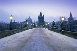 Charles Bridge in winter snow, Prague, UNESCO World Heritage Site, Czech Republic, Europe Charles Bridge in winter snow, Prague, UNESCO World Heritage Site, Czech Republic, Europe